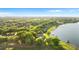 Expansive aerial view of lakefront homes with private docks, highlighting the lush greenery and serene waterfront living at 248 Lake Tennessee Dr, Auburndale, FL 33823