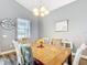 Charming dining room with a wooden table, colorful chairs, and a modern chandelier at 4649 Sw 103Rd Street Rd, Ocala, FL 34476
