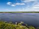 Expansive aerial view of a large lake, showcasing its serene waters and surrounding lush landscape under a partly cloudy sky at 3321 Grande Heron Dr, St Cloud, FL 34773