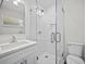 Modern bathroom featuring a glass-enclosed shower, contemporary vanity, and stylish tile flooring for a clean look at 201 Lake Gene Dr, Longwood, FL 32779