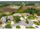 Bird's-eye view of homes in a cul-de-sac near a wetland, highlighting community layout at 27223 Nostalgia Dr, Leesburg, FL 34748
