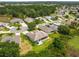 Aerial view showcasing a home with a screened-in lanai, surrounded by green landscaping in a well-maintained community at 27223 Nostalgia Dr, Leesburg, FL 34748