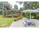 Spacious backyard with a covered patio, outdoor seating, and beautiful landscaping at 3341 Se 45Th St, Ocala, FL 34480