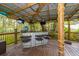 Covered outdoor bar area with bar stools, wooden deck, and TVs at 3341 Se 45Th St, Ocala, FL 34480