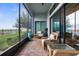 Screened lanai with comfortable seating, providing a relaxing space with picturesque water views at 1382 Heritage Landings Dr, Lakeland, FL 33805