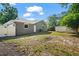 View of home's backyard showing the fence, siding, back door, and storage shed on a sunny day at 2404 Needle Palm Dr, Edgewater, FL 32141