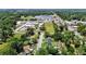 An aerial perspective shows homes surrounded by trees, with a school visible in the distance at 801 Nw 16Th Ct, Ocala, FL 34475