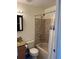 Bathroom featuring shower/tub combo with decorative shower curtain and granite countertops at 3651 N Goldenrod E Rd # 102, Winter Park, FL 32792