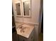 Bathroom vanity with marble countertop, sink, mirrored medicine cabinet, and white wainscoting at 11301 Huggins St, Leesburg, FL 34788