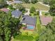 Overhead shot of a house with a screened-in pool and beautiful landscaping in a serene neighborhood setting at 8929 Sw 196Th Ct, Dunnellon, FL 34432