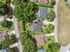 Overhead view of a single-Gathering home with a pool, lush landscaping, and a dark roof at 8929 Sw 196Th Ct, Dunnellon, FL 34432