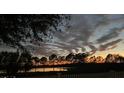 Scenic sunset view over a tranquil lake, with lush trees and a white fence at 124 Dakota Ave, Groveland, FL 34736