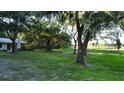 Expansive backyard featuring lush greenery, mature trees, and a serene view of the nearby lake at 11990 Se 112Th Avenue Rd, Belleview, FL 34420