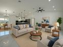 Open-concept living room with dining area, modern furniture, and plenty of natural light for a bright and airy feel at 8456 Se 164Th Pl, Summerfield, FL 34491