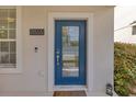Welcoming blue front door with glass panels and modern hardware at 11865 Ginsberg Pl, Orlando, FL 32832