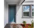 Close up of a stylish blue front door and sidelight window at 3153 Legends Preserve Dr, Daytona Beach, FL 32124
