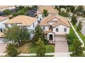 Stunning aerial view of a neighborhood with tile roofs and screen enclosed pools at 1450 Rolling Fairway Dr, Davenport, FL 33896