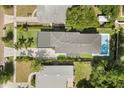 Overhead view of modern home, showcasing the roof, pool, driveway, and landscaped yard surrounded by neighboring properties at 1521 Chestnut Ave, Winter Park, FL 32789