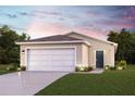 Inviting single-story home featuring a two-car garage, manicured lawn, and a welcoming entryway at 2203 Majestic Span Ave, Eagle Lake, FL 33839