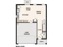 Main level floor plan featuring a kitchen, great room, dining room, foyer, 2-bay garage, and porch at 1988 Golden Beak Dr, Eagle Lake, FL 33839