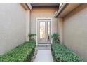 Front entry with a glass door and neatly trimmed hedges at 1311 Hansberry Ln, Ormond Beach, FL 32174