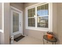Front entrance with white door, window, and small potted plant at 1510 Kinnard Cir, Ormond Beach, FL 32174