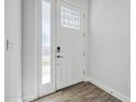 Modern entryway with wood-look floors and a stylish door at 149 Sunrise Cove Cir, Ormond Beach, FL 32176