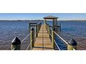 Private boat dock featuring a covered gazebo and bench, providing the perfect spot for enjoying waterfront views at 2912 River Point Dr, Daytona Beach, FL 32118