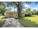 Quaint single-story home with an expansive front yard, mature tree, and attached carport at 2120 Queen Palm Dr, Edgewater, FL 32141