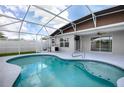 Relaxing screened-in pool with a clear blue water and fan at 3114 Jemima Ave, The Villages, FL 32163