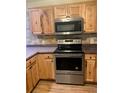 Modern kitchen with stainless steel appliances and wood cabinets at 718 Villita Ln, Lady Lake, FL 32159