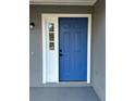 Blue front door with white sidelight and black hardware at 1566 Lawndale Cir, Winter Park, FL 32792