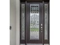 Elegant dark brown front door with glass inserts and sidelights at 2197 Pearl Cider St, Orlando, FL 32824