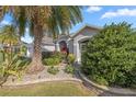 Landscaped front yard with mature plants and a large palm tree at 3248 Killington Loop, The Villages, FL 32163
