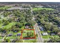 Wide aerial view of property, showing house and surrounding land at 703 & 705 Cleveland Ave, Wildwood, FL 34785
