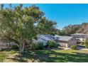 Single story house with a garage, mature trees, landscaping and a well-manicured green lawn at 36703 Sandy Ln, Grand Island, FL 32735