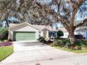 House with green garage door and driveway, surrounded by trees at 3716 Plantation Blvd, Leesburg, FL 34748