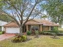 One-story house with white garage door, landscaping, and large tree in front at 791 Princeton Dr, Clermont, FL 34711