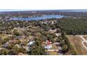 Aerial view of the property location in a serene neighborhood by a lake at 10413 Lake Hill Dr, Clermont, FL 34711