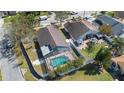 An aerial view of the property shows a pool with screened enclosure and fenced-in backyard at 489 Bohannon Blvd, Orlando, FL 32824