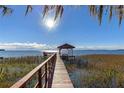 Picturesque view of the private dock on the water, complete with boat lift and covered seating area at 11243 Dead River Rd, Tavares, FL 32778