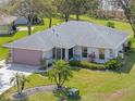 Spacious single-story home with a manicured lawn, beautiful landscaping, and mature palm trees on an expansive lot at 21902 King Henry Ave, Leesburg, FL 34748