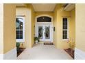 Inviting front entry with decorative glass doors, sidelights, and a covered porch at 21051 Royal St Georges Ln, Leesburg, FL 34748