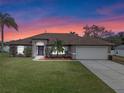 Charming single-story home with a well-manicured lawn, walkway and mature landscaping at 2214 Lake Pointe Cir, Leesburg, FL 34748