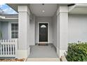 Inviting front entry featuring a black door with glass accents and decorative columns at 8721 Se 159Th Pl, Summerfield, FL 34491