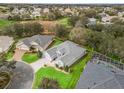 Aerial view of a beautiful house in a residential neighborhood near a golf course at 1415 Bethune Way, The Villages, FL 32162