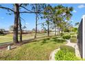 Lush backyard view overlooking a golf course with mature trees and manicured landscaping at 3163 Southern Trce, The Villages, FL 32162