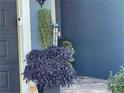 Close up image of front door, address and lush landscaping surrounding entry at 10267 Julia Isles Ave, Oxford, FL 34484
