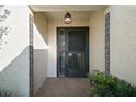 Close-up of front door with decorative accents and overhead light fixture at 1945 Maple Cir # 45E, Tavares, FL 32778