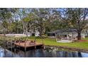 Scenic backyard view features a pond with a dock, gazebo, and well-maintained lawn at 11136 Bronson Rd, Clermont, FL 34711